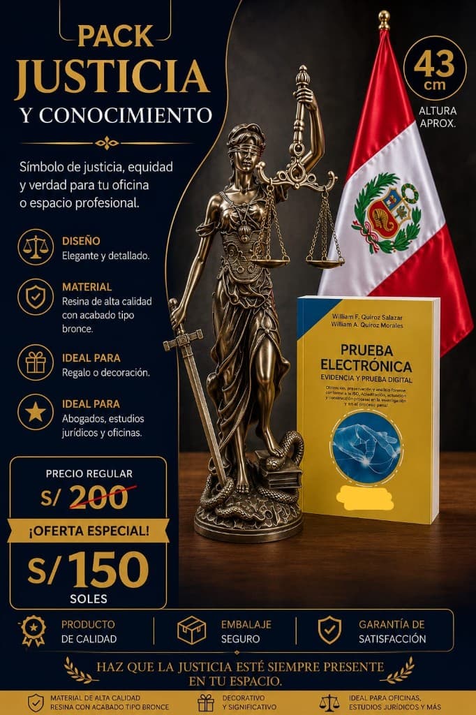 Pack Justicia y Conocimiento con estatua y libro Prueba Electrónica